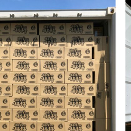Container loaded with cartons